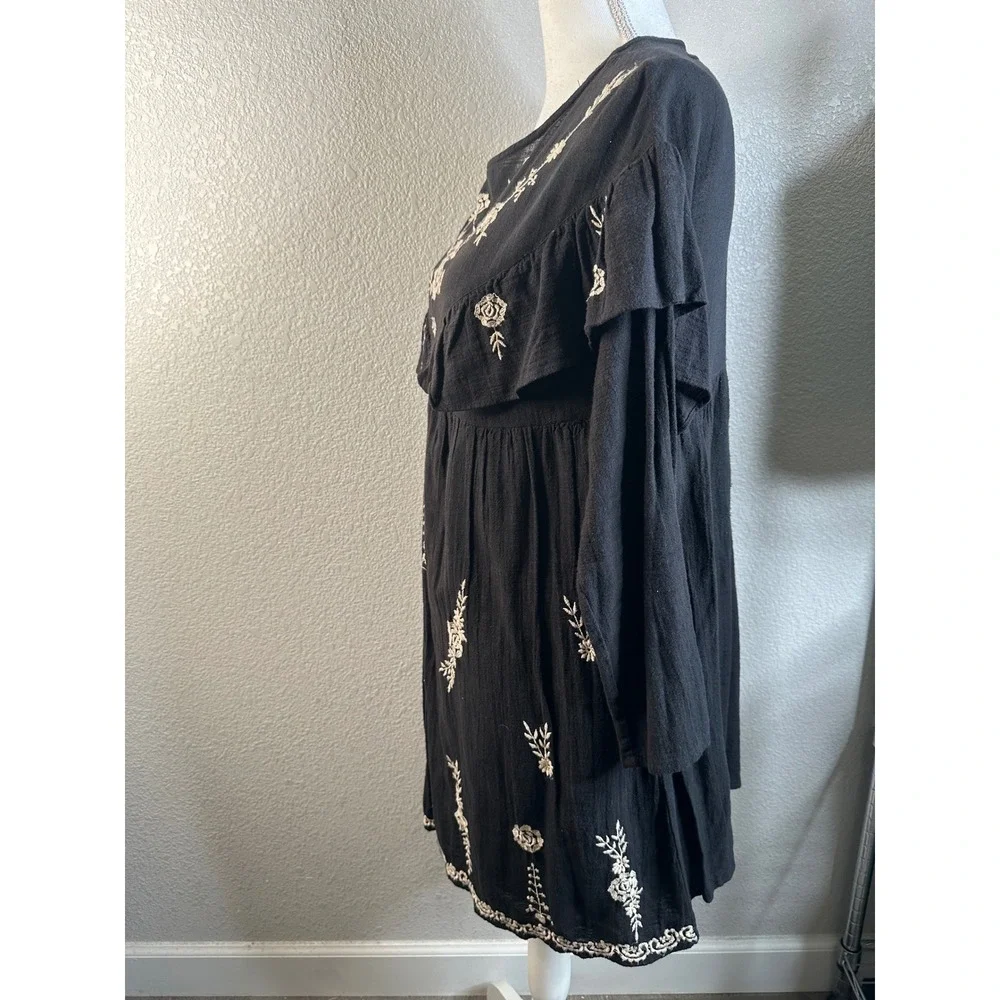 Zara Kids Dress Girls‎ Black Embroidered Floral Ruffle Long Sleeve 13-14 164cm